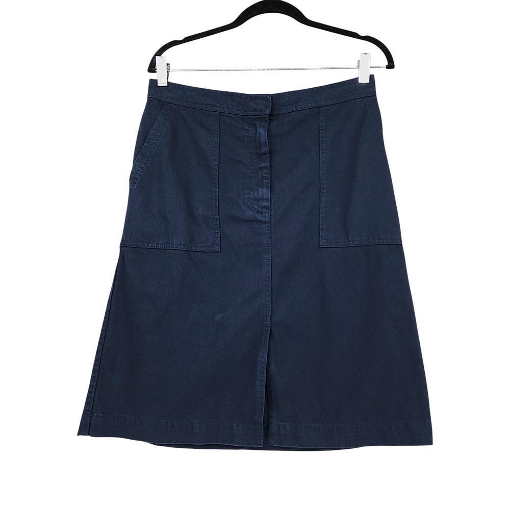 J Crew Skirt 8 Navy Blue Chambray Cotton Patch Pocket A-Line Coastalgrandma Boho - Picture 1 of 13